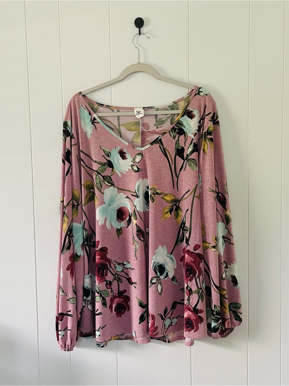 Sew In Love Pink Floral V-Neck Long Sleeve Top